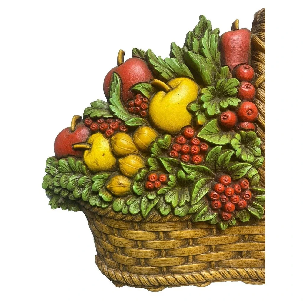 1978 Homco Fruit‎ Basket Wall Plaque Art Plastic Home Kitchen Farmhouse Decor